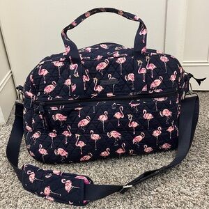 Flamingo Print Quilted Vera Bradley Women's Duffel Travel Bag Navy pink